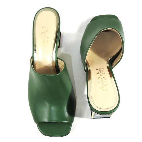 ALESSANDRO DI MARIA 🇮🇹 WOMEN'S GREEN SOFT LEATHER SUMMER MULES - Picture 6 of 9